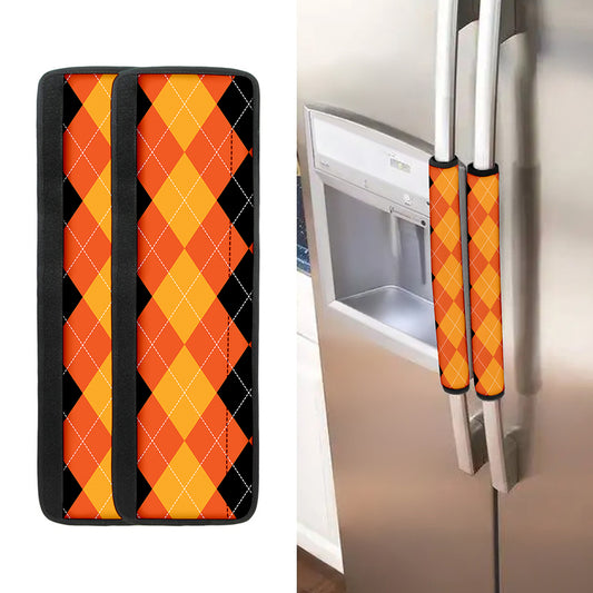 Orange And Black Argyle Pattern Print Refrigerator Handle Covers