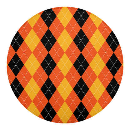 Orange And Black Argyle Pattern Print Round Blanket