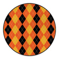Orange And Black Argyle Pattern Print Round Floor Mat