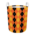 Orange And Black Argyle Pattern Print Round Laundry Basket