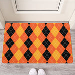 Orange And Black Argyle Pattern Print Rubber Doormat