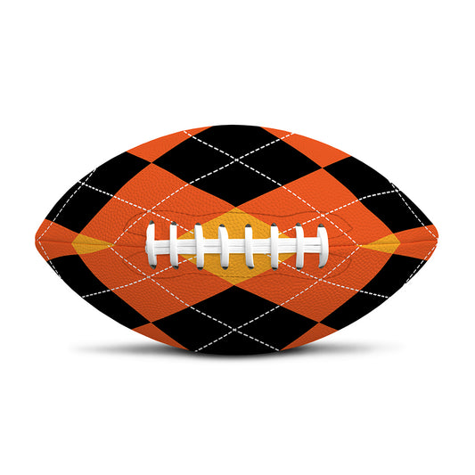 Orange And Black Argyle Pattern Print Rugby Ball