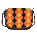 Orange And Black Argyle Pattern Print Saddle Bag