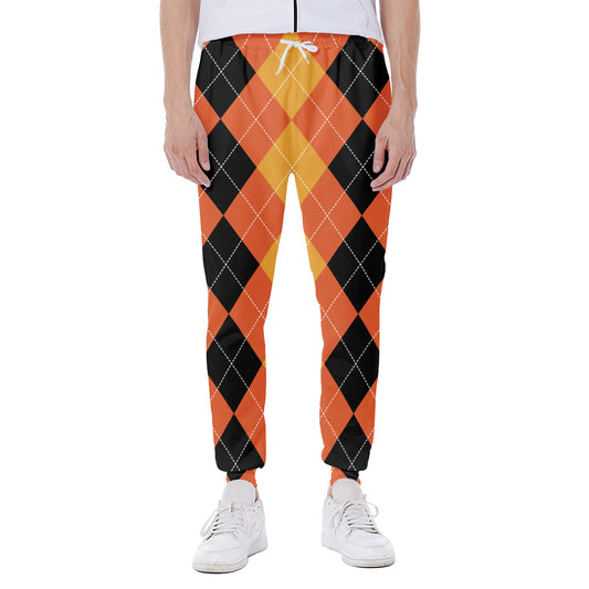 Orange And Black Argyle Pattern Print Scuba Joggers