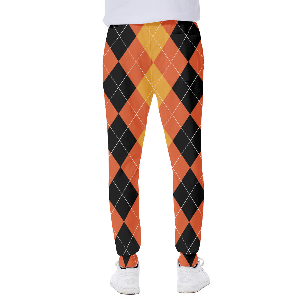 Orange And Black Argyle Pattern Print Scuba Joggers