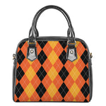 Orange And Black Argyle Pattern Print Shoulder Handbag