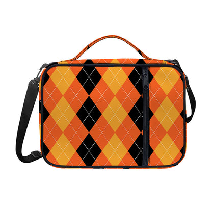 Orange And Black Argyle Pattern Print Shoulder Strap Bible Bag