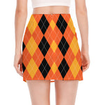 Orange And Black Argyle Pattern Print Side Slit Mini Skirt