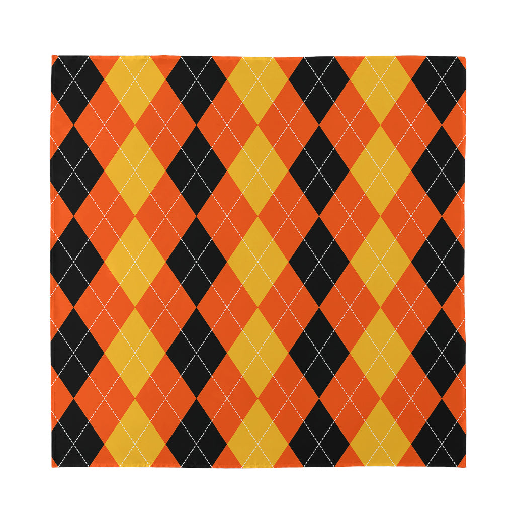 Orange And Black Argyle Pattern Print Silk Bandana
