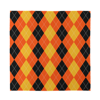 Orange And Black Argyle Pattern Print Silk Bandana