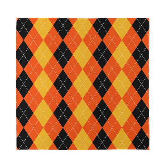 Orange And Black Argyle Pattern Print Silk Bandana