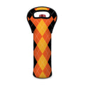 Orange And Black Argyle Pattern Print Single Neoprene Wine Tote