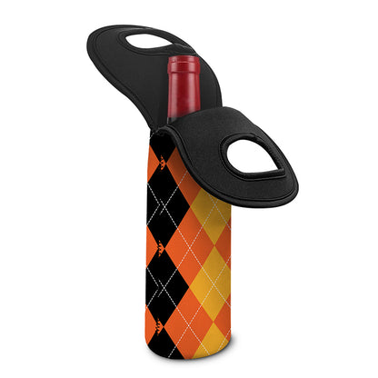 Orange And Black Argyle Pattern Print Single Neoprene Wine Tote