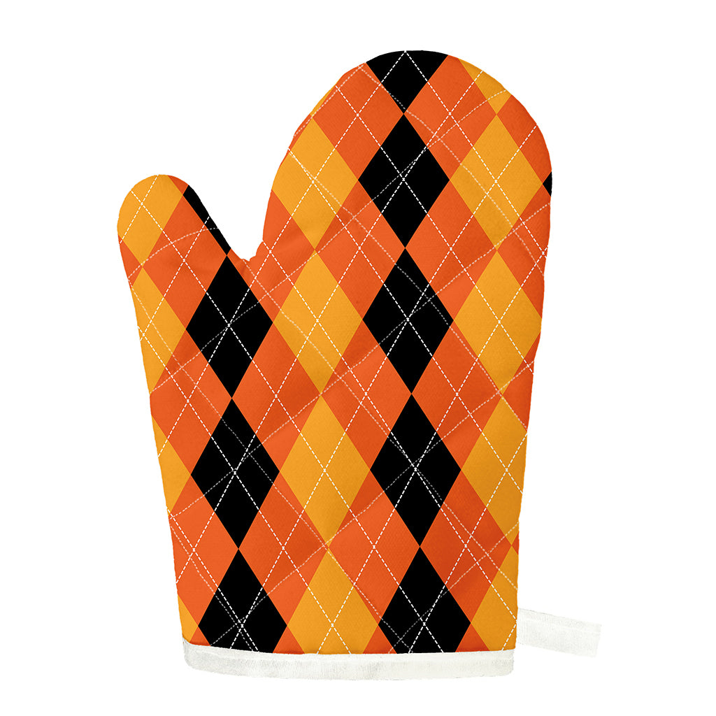 Orange And Black Argyle Pattern Print Single Oven Mitt