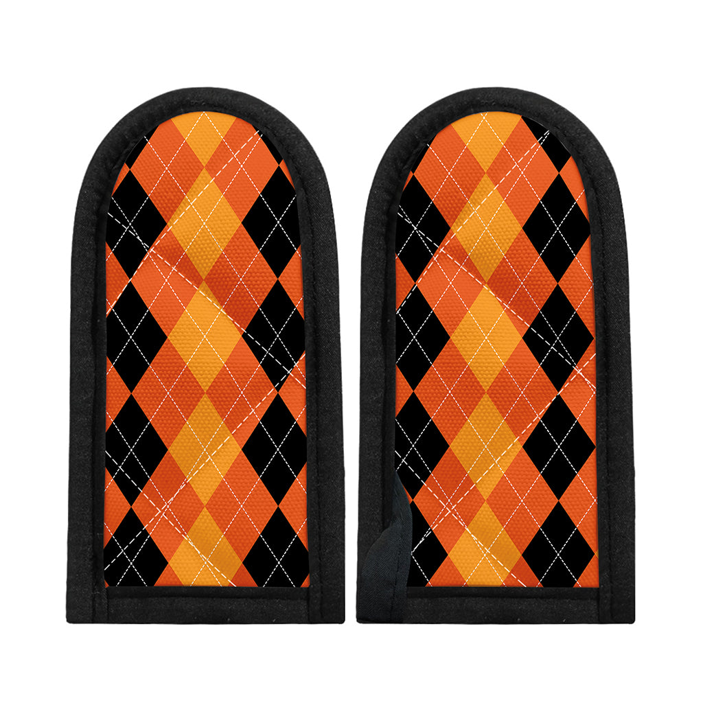 Orange And Black Argyle Pattern Print Skillet Handle Cover