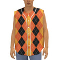 Orange And Black Argyle Pattern Print Sleeveless Baseball Jersey