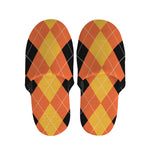 Orange And Black Argyle Pattern Print Slippers