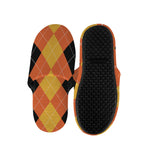 Orange And Black Argyle Pattern Print Slippers