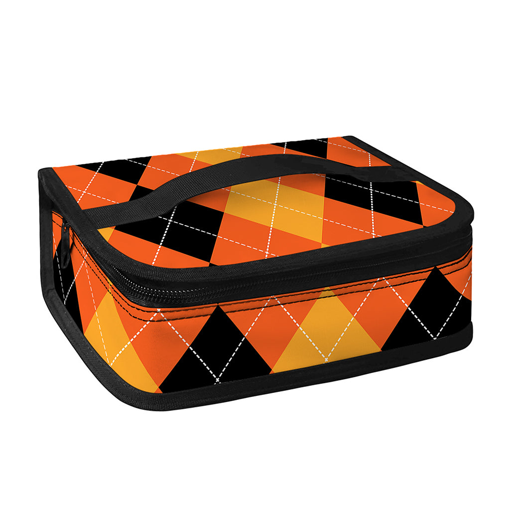 Orange And Black Argyle Pattern Print Small Lunch Bag