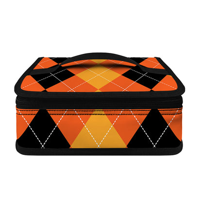 Orange And Black Argyle Pattern Print Small Lunch Bag
