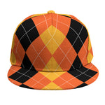 Orange And Black Argyle Pattern Print Snapback Cap
