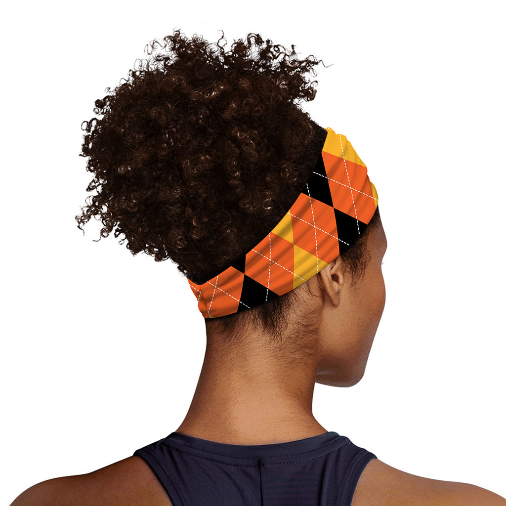 Orange And Black Argyle Pattern Print Sports Headband