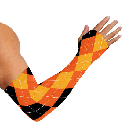 Orange And Black Argyle Pattern Print Sun Protection Arm Sleeves
