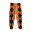 Orange And Black Argyle Pattern Print Sweatpants