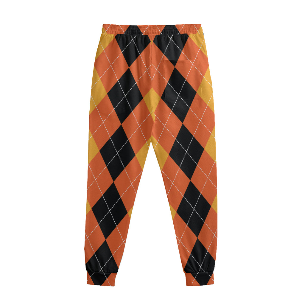 Orange And Black Argyle Pattern Print Sweatpants