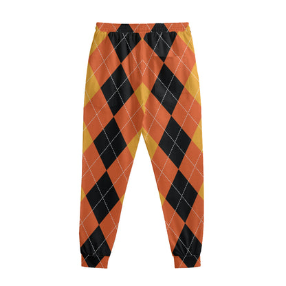 Orange And Black Argyle Pattern Print Sweatpants