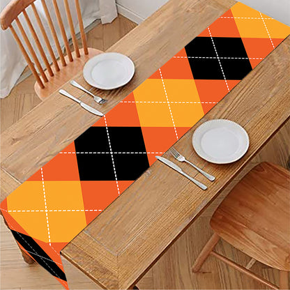Orange And Black Argyle Pattern Print Table Runner