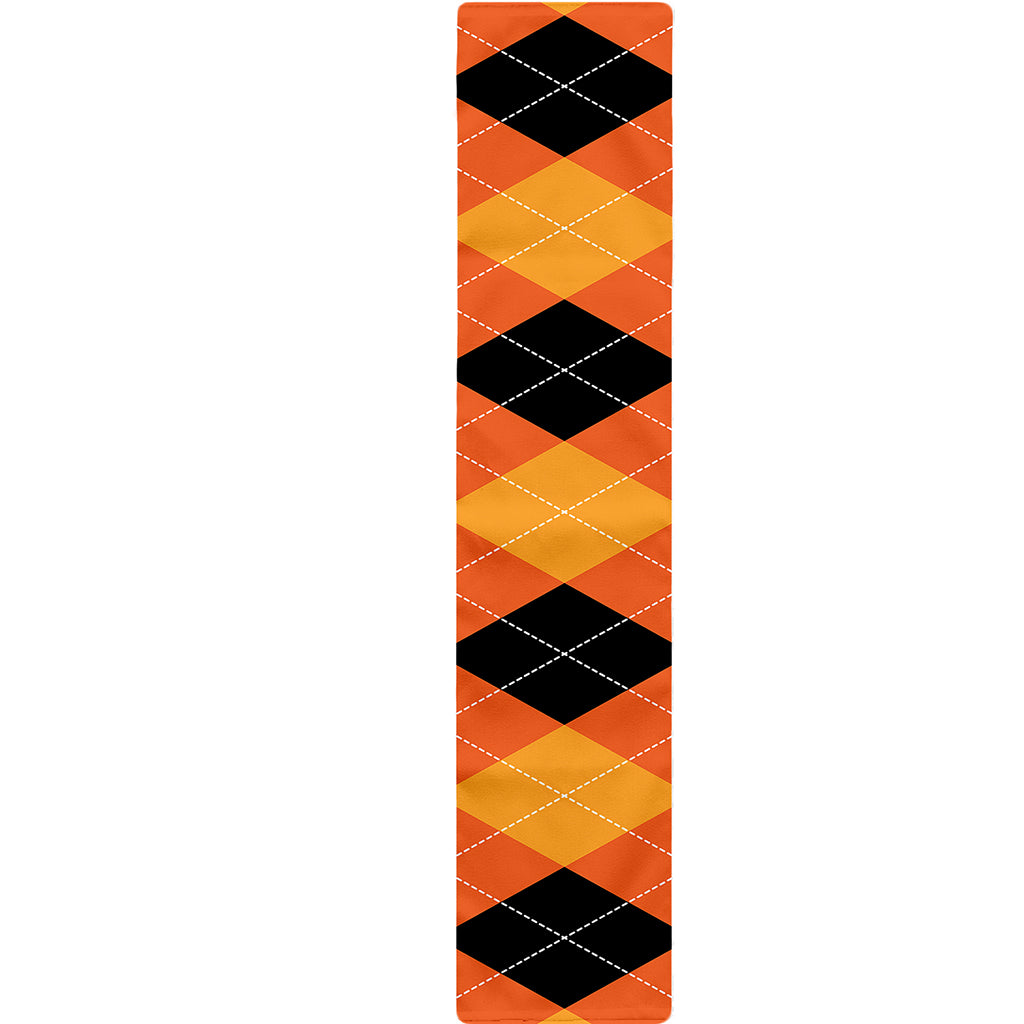 Orange And Black Argyle Pattern Print Table Runner
