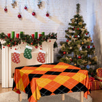 Orange And Black Argyle Pattern Print Tablecloth