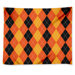 Orange And Black Argyle Pattern Print Tapestry