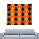 Orange And Black Argyle Pattern Print Tapestry