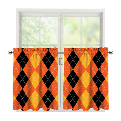 Orange And Black Argyle Pattern Print Tier Curtains