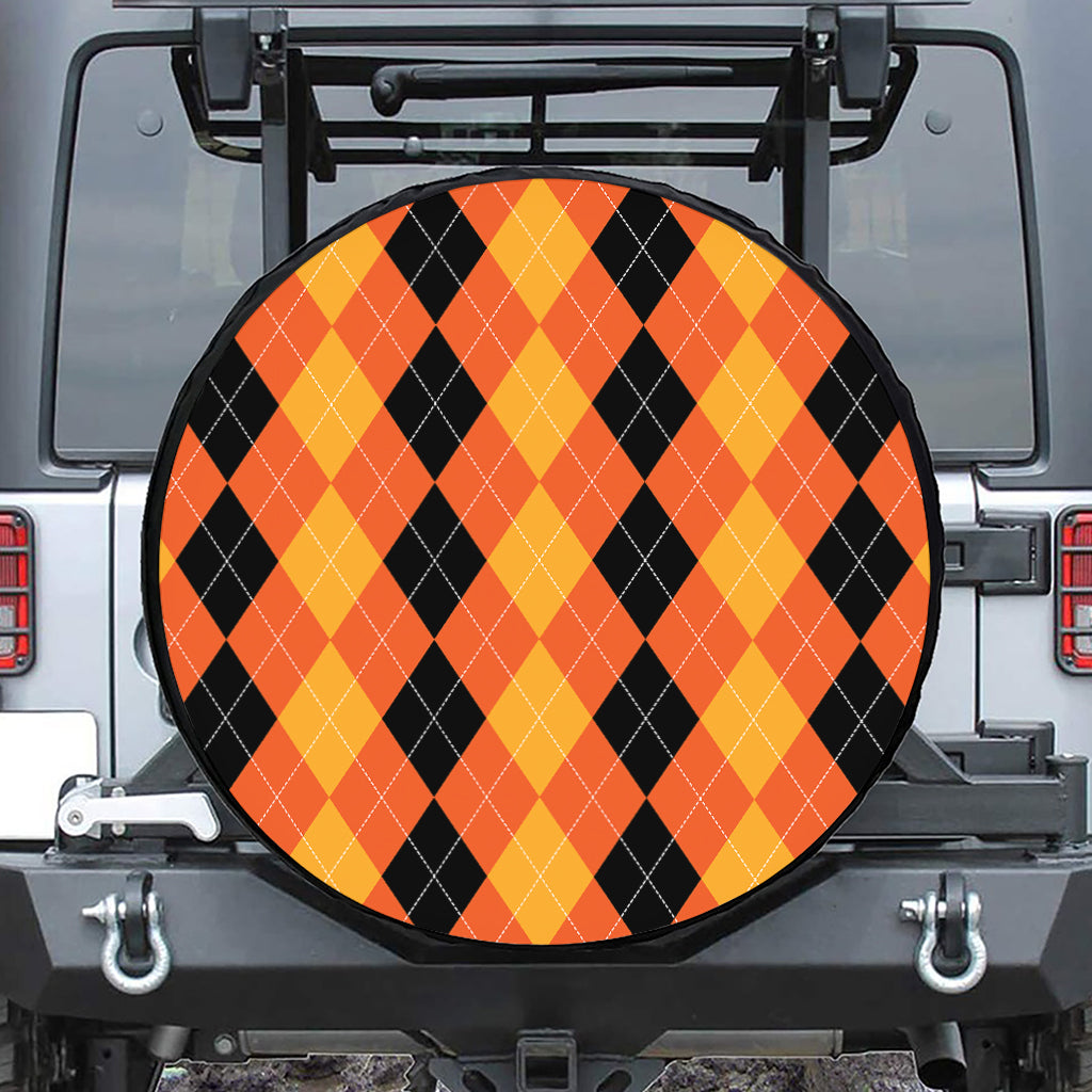 Orange And Black Argyle Pattern Print Tire Cover