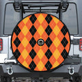 Orange And Black Argyle Pattern Print Tire Cover With Camera Hole