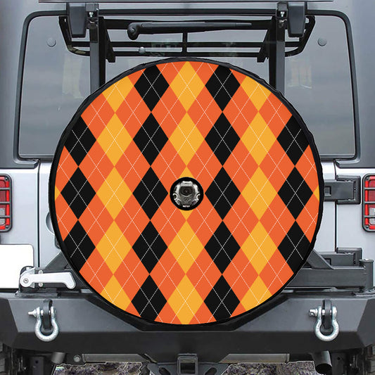 Orange And Black Argyle Pattern Print Tire Cover With Camera Hole