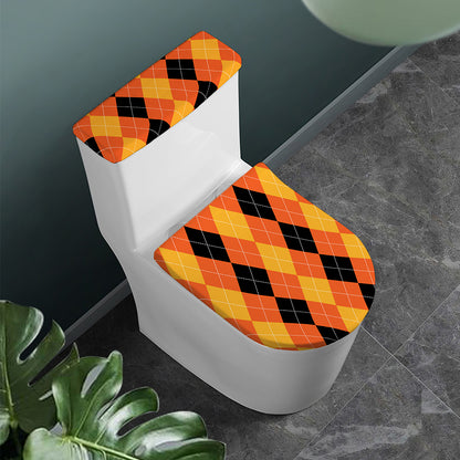 Orange And Black Argyle Pattern Print Toilet Lid And Tank Cover Set