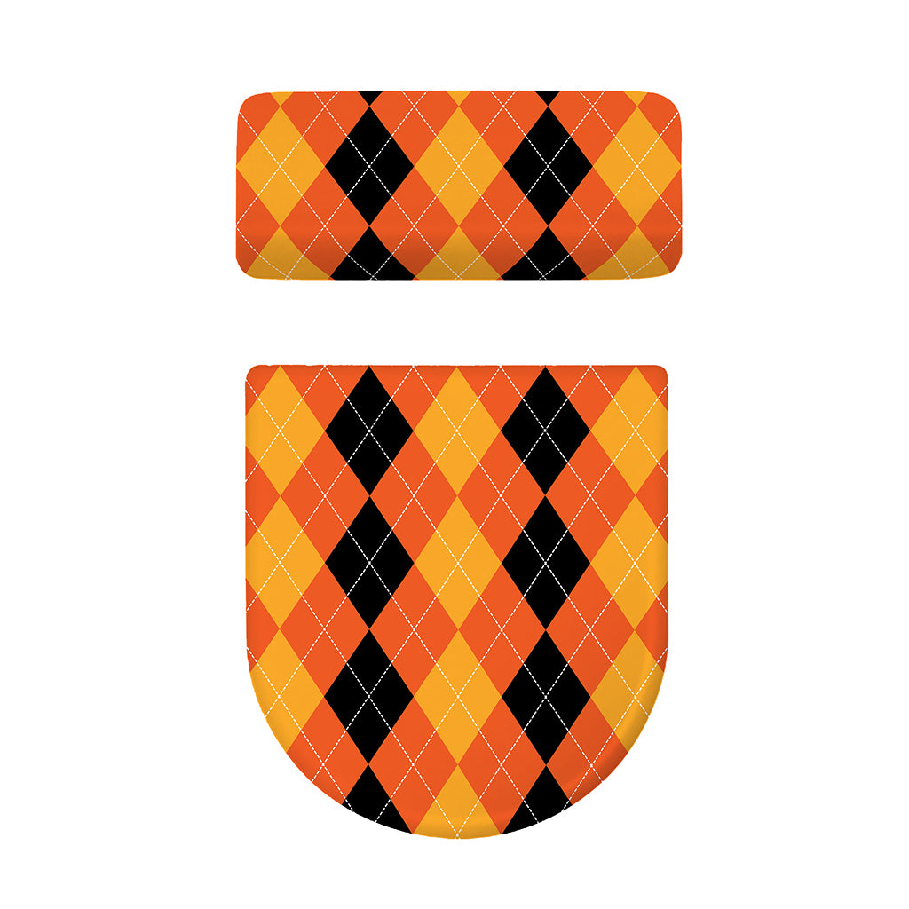 Orange And Black Argyle Pattern Print Toilet Lid And Tank Cover Set