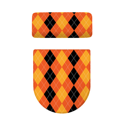 Orange And Black Argyle Pattern Print Toilet Lid And Tank Cover Set