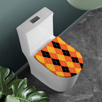 Orange And Black Argyle Pattern Print Toilet Lid Cover