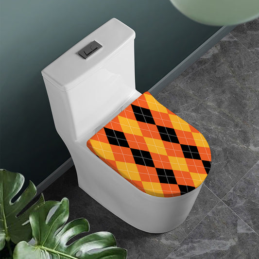 Orange And Black Argyle Pattern Print Toilet Lid Cover