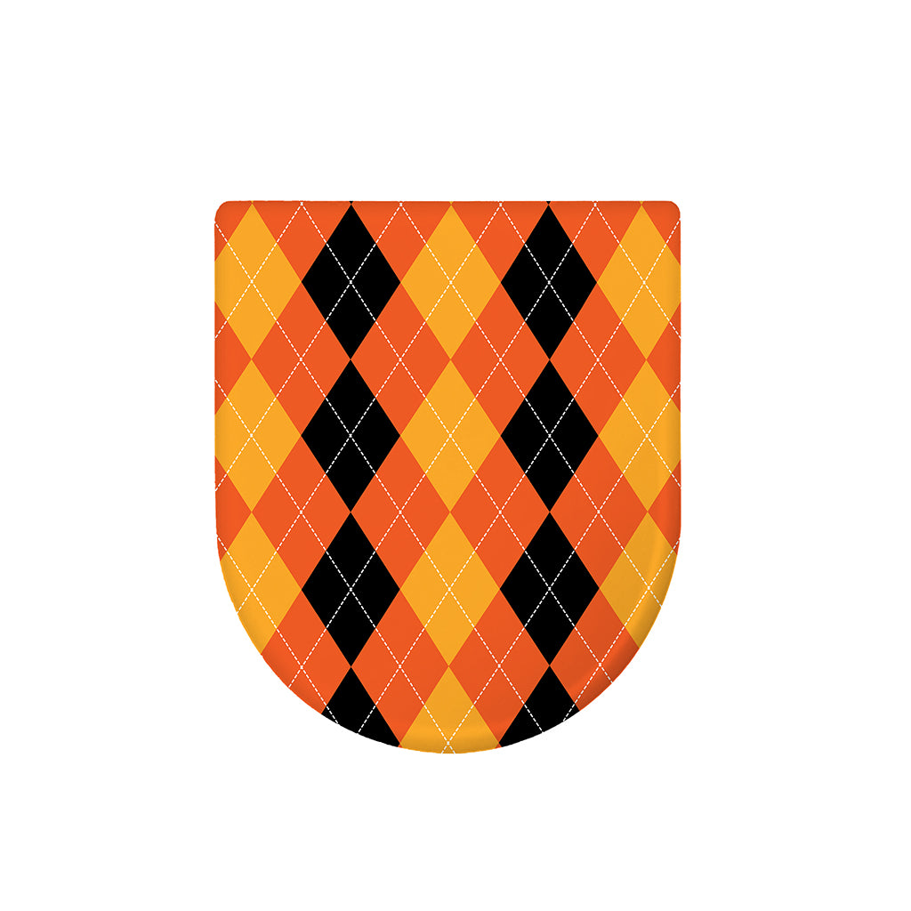 Orange And Black Argyle Pattern Print Toilet Lid Cover