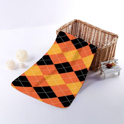 Orange And Black Argyle Pattern Print Towel
