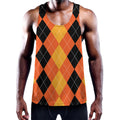 Orange And Black Argyle Pattern Print Men's Workout Tank Top