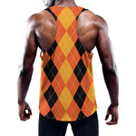 Orange And Black Argyle Pattern Print Training Tank Top