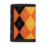 Orange And Black Argyle Pattern Print Trifold Wallet