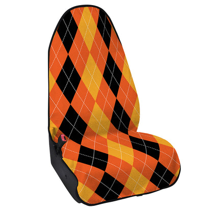 Orange And Black Argyle Pattern Print Waterproof Car Seat Cover